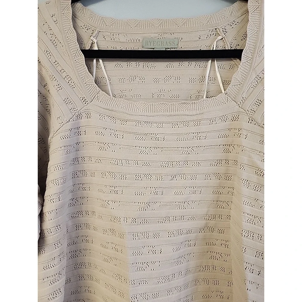 Ryegrass Pointelle Knit Square Neck‎ Sweater Top Beige 3/4 Sleeves Women Size 1X